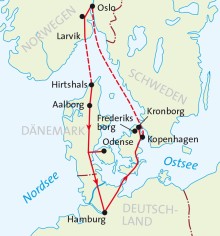 Tourkarte: Dänemark - Norwegen: Zwischen Goldenem Zeitalter und Moderne © Biblische Reisen GmbH